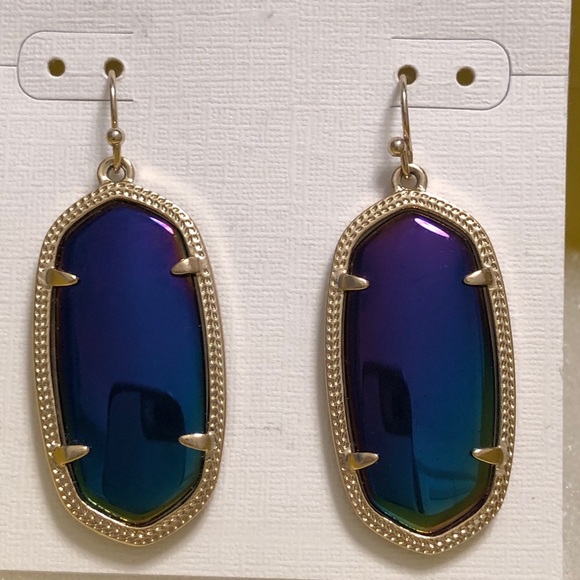 NWOT RARE & Retired Kendra Scott Elle Earrings Black Iridescent & Yellow Gold😊 - Picture 11 of 16